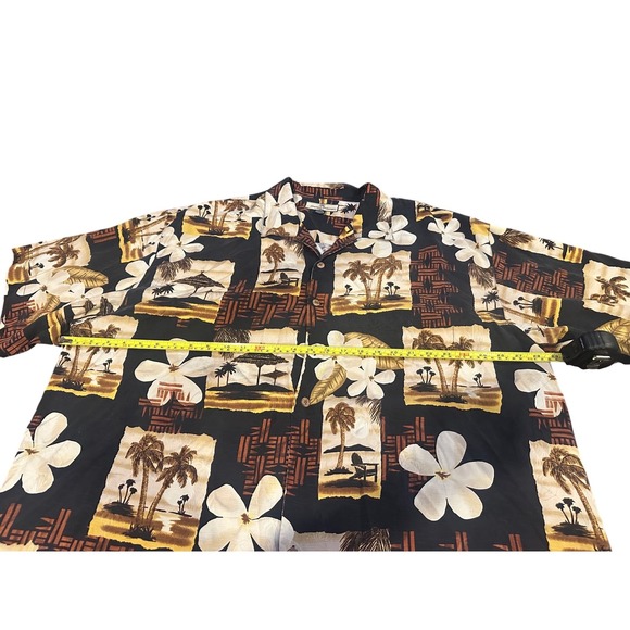 Tommy Bahama Mens XXL Black Silk Tropical Palm Tree Hibiscus Camp Shirt XXL - Picture 3 of 3